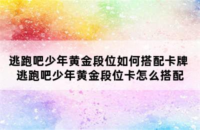 逃跑吧少年黄金段位如何搭配卡牌 逃跑吧少年黄金段位卡怎么搭配